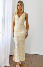 Farida Yellow Lace Maxi Dress | Beginning Boutique NZ