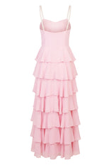 Felicity Pink Pearl Strap Ruffle Maxi Dress