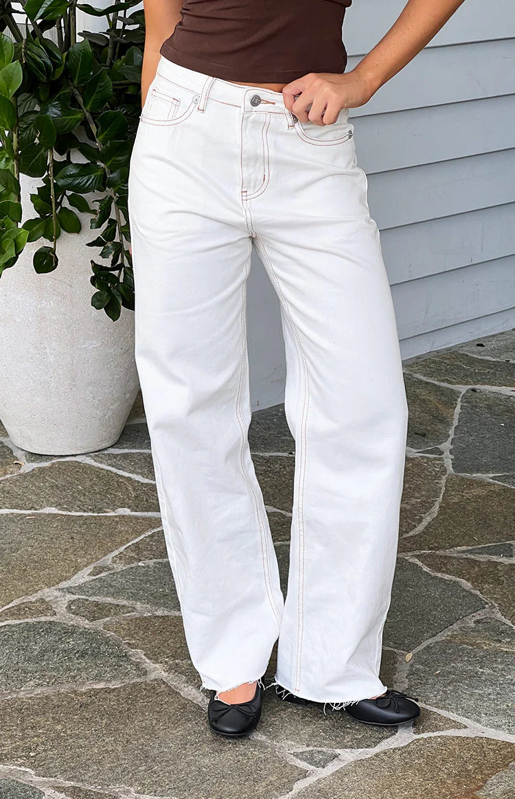 Felix Scallop Edge White Denim Jeans