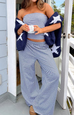 Flo Navy Stripe Wide Leg Pants Image