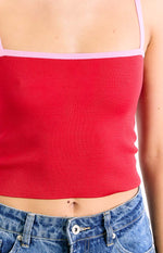 Florrie Red Pink Contrast Knit Top