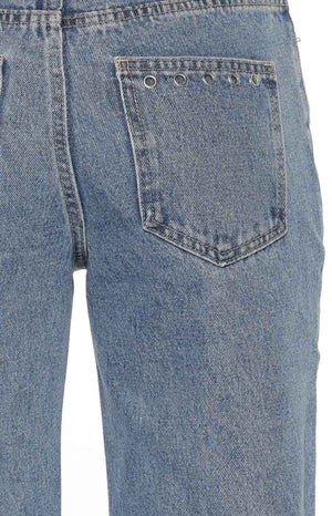 Fran Eyelet Mid Wash Pocket Jeans