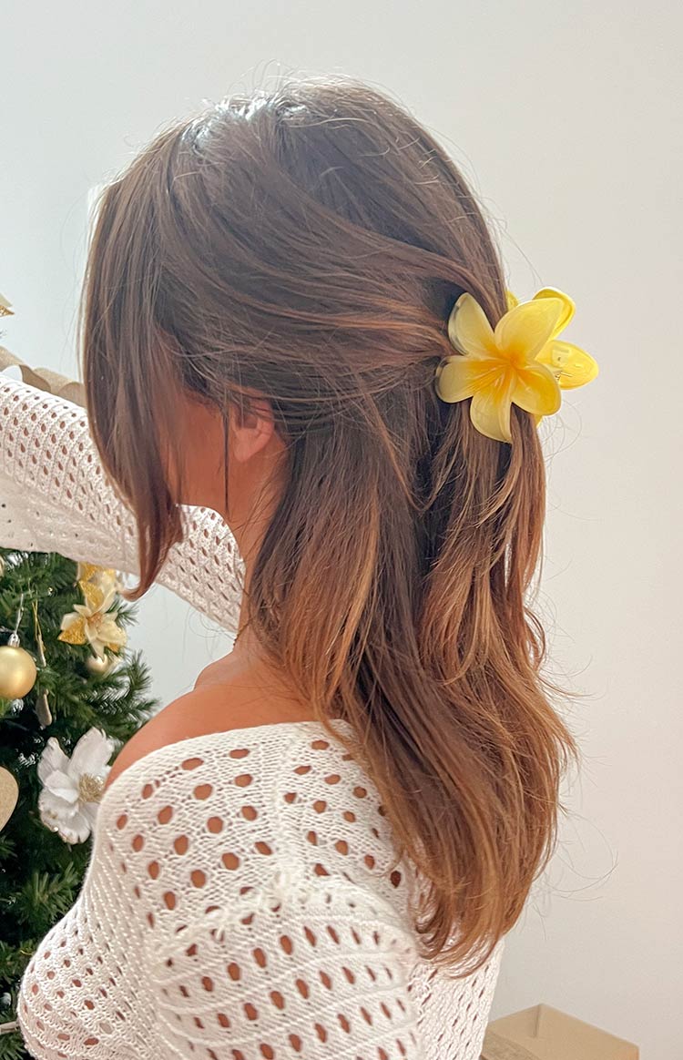 Beginning Boutique Frangipani Yellow Flower Clip yellow translucent frangipani flower hair clip