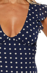 Freisha Navy Polka Dot Mini Dress