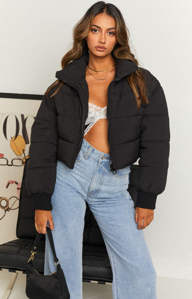 Fuego Puffer Cropped Jacket Black Image