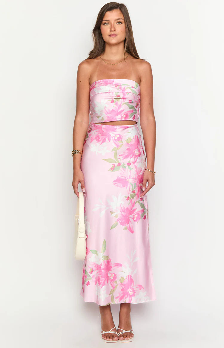 Genevieve Pink Floral Print Maxi Skirt