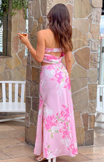 Genevieve Pink Floral Print Maxi Skirt