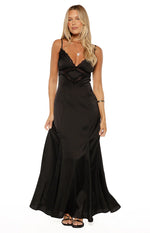 Gabby Black Satin Lace Maxi Dress