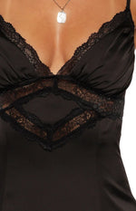 Gabby Black Satin Lace Maxi Dress