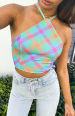 Georgie Blue Check Halter Top Image