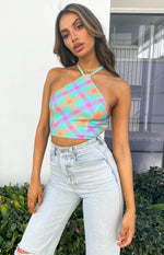 Georgie Blue Check Halter Top Image