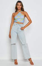 Georgie Blue Check Halter Top Image