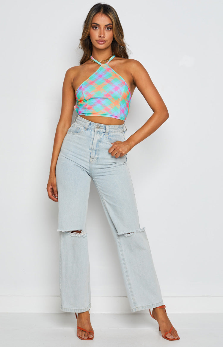 Georgie Blue Check Halter Top Image