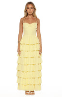 Beginning Boutique Georgie Yellow Ruffle Maxi Dress yellow sweetheart halter neck ruched bust tiered ruffle maxi dress with high slit