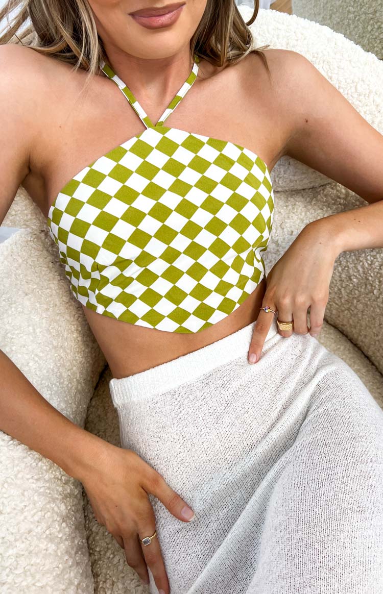 Gina Green Check Halter Top Image