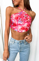 Gina Pink Floral Halter Top