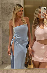Girls' Night Out Blue Knit Midi Dress Image