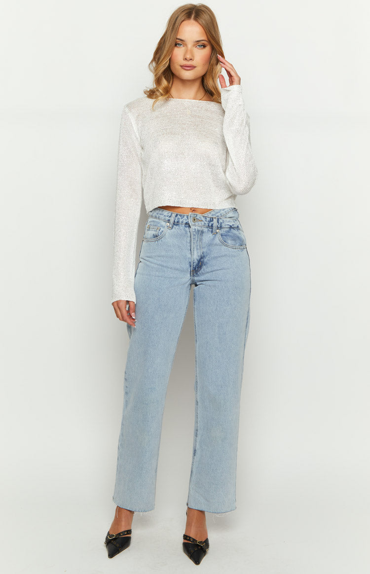 Glitter Glam White Long Sleeve Top Image