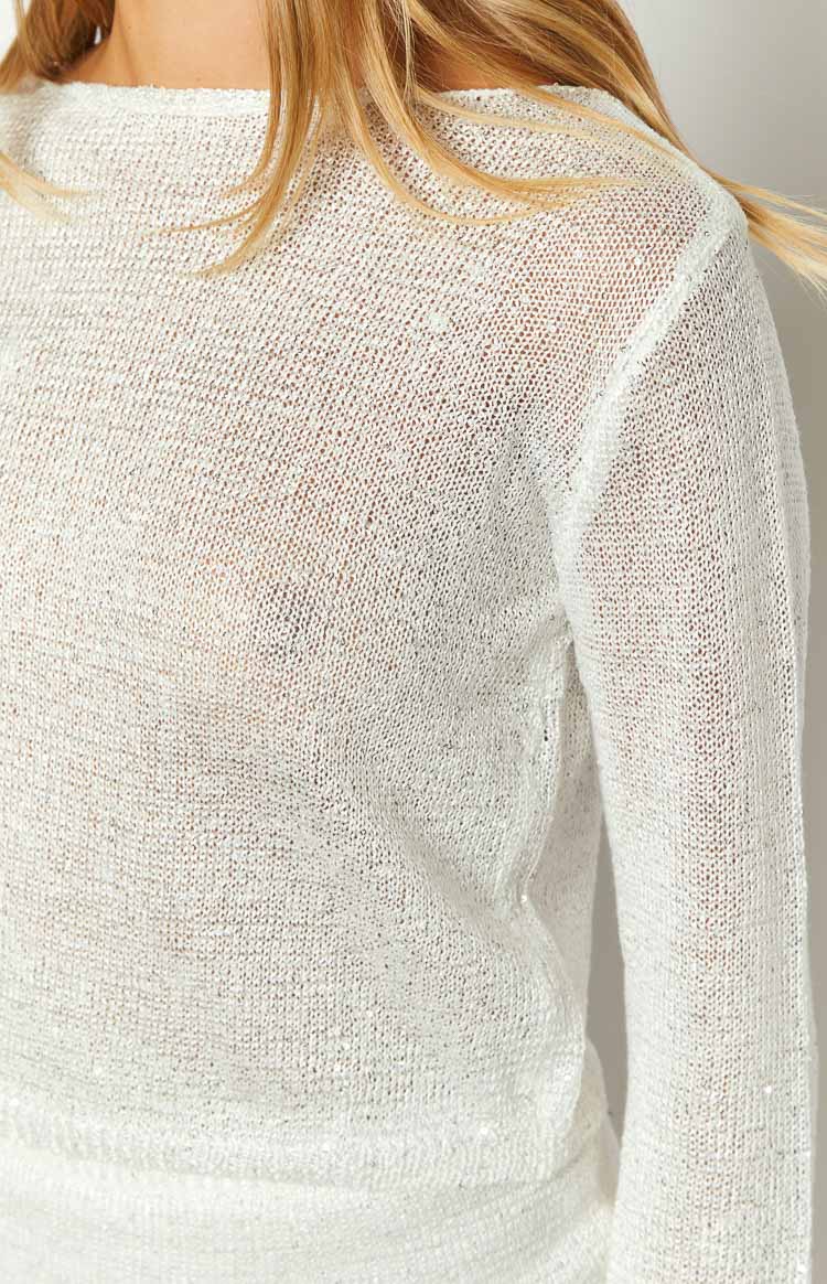 Glitter Glam White Long Sleeve Top Image