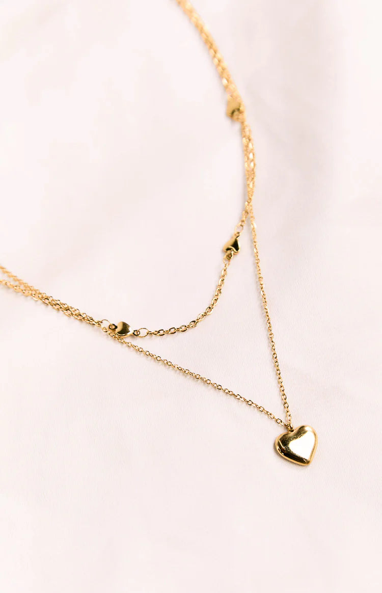 Gold Heart Double Chain Necklace
