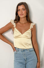 Golden Glow Yellow Satin Crop Top Image