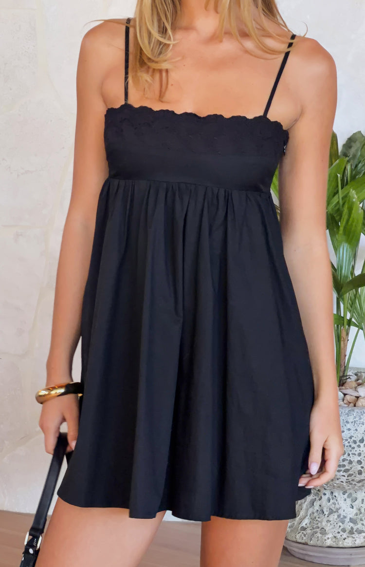 Beginning Boutique Gracelyn Black Eyelet Embroidered Mini Dress black eyelet embroidered scalloped neckline mini dress with t
