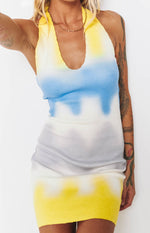 Graffiti Halter Mini Dress Yellow Image