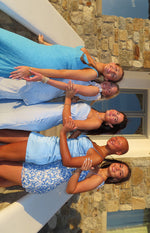 Light blue floral lace maxi dress with a fitted silhouette and sweetheart neckline