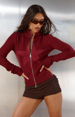 Groove Burgundy Star Zip Up Knit Sweater Image