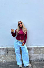Groove Burgundy Star Zip Up Knit Sweater