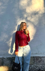 Groove Burgundy Star Zip Up Knit Sweater