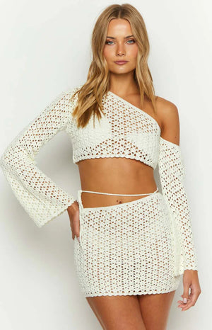 Hadie White Crochet Off Shoulder Top