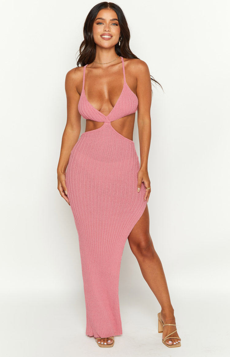 Hallie Pink Knit Cut Out Midi Dress Image