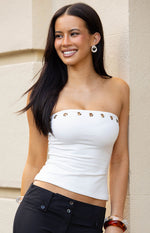 Harloe White Eyelet Strapless Tube Top Image