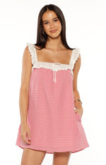 Harry Red Gingham Lace Mini Dress Image