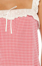 Harry Red Gingham Lace Mini Dress Image