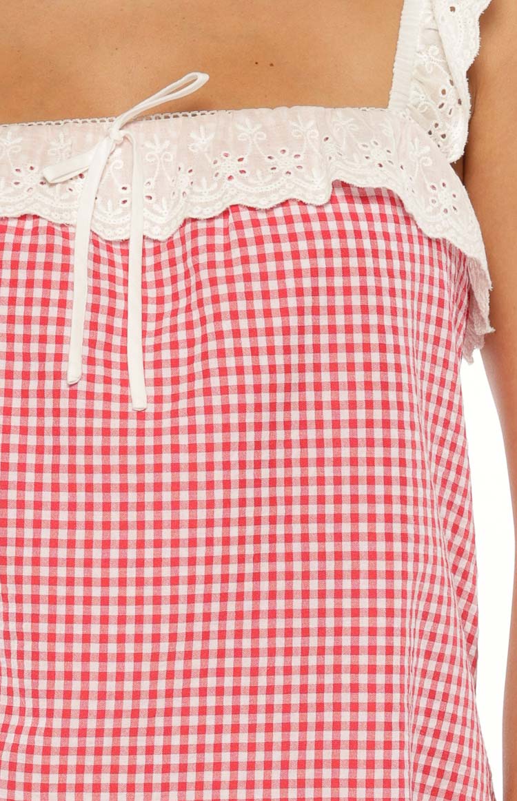 Harry Red Gingham Lace Mini Dress Image