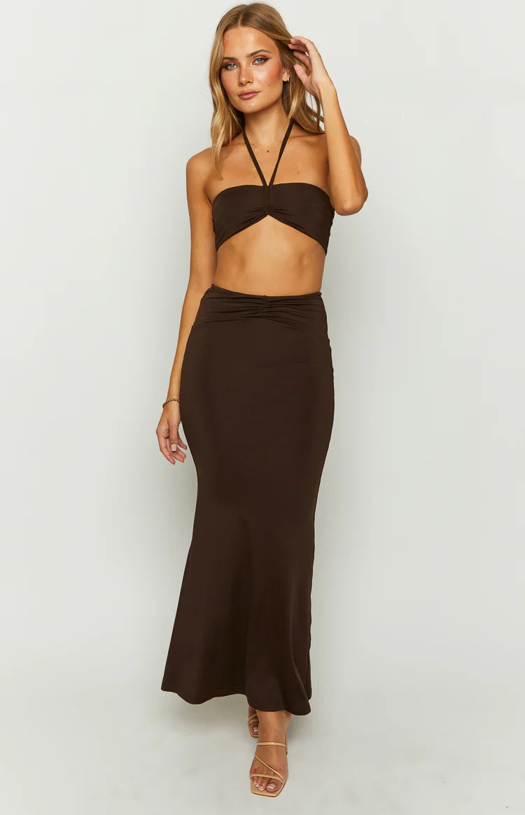 Haylo Chocolate Halter Crop Top