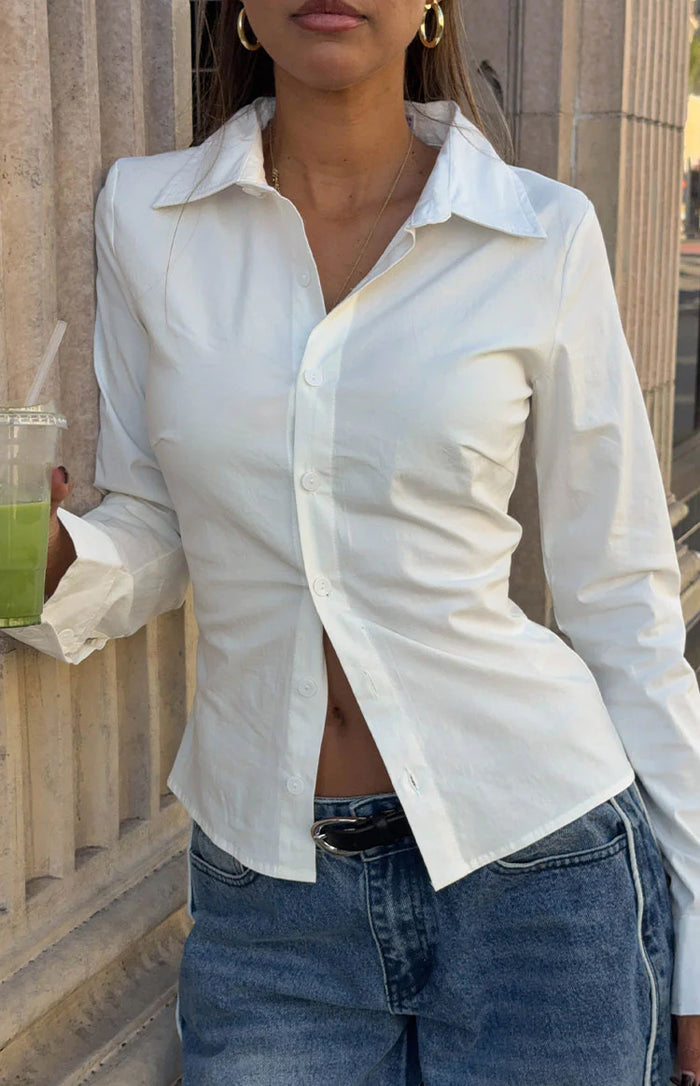 chinese dress ladies The Shirt by Rochelle Behrens Women's The Long Sleeve Boxy Crop Shirt - White main image 1