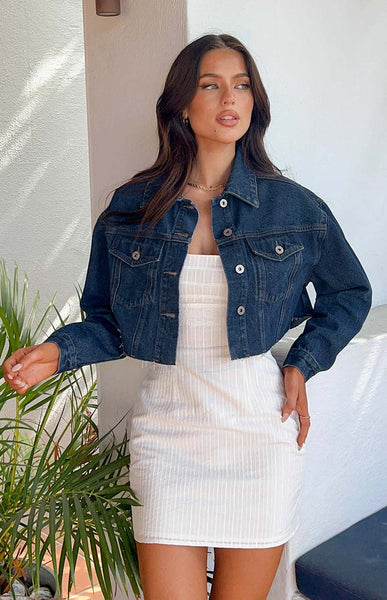 Helena Dark Wash Denim Cropped Jacket Beginning Boutique NZ