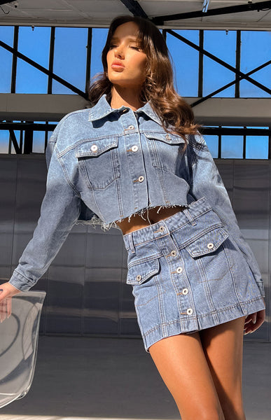 Helena Mid Wash Denim Cropped Jacket | Beginning Boutique NZ