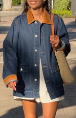 Hendrick Mid Wash Denim Cord Trim Oversized Jacket Image