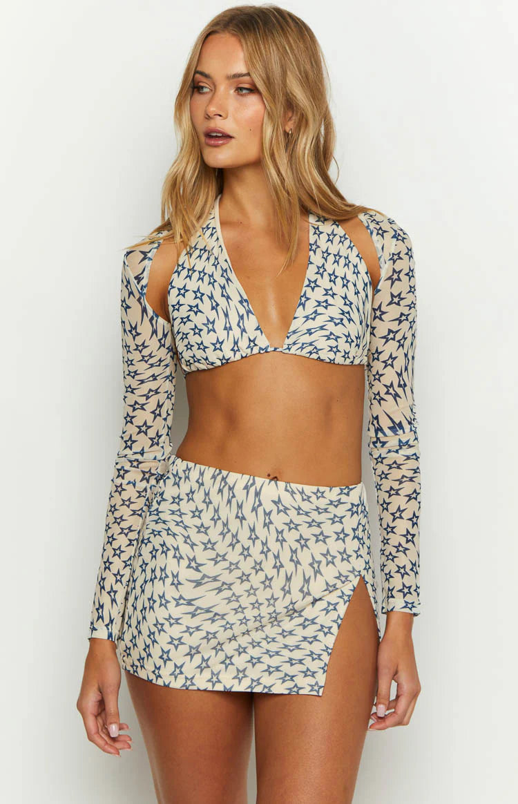 High Volume Star Print Mini Skirt