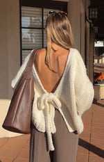 Holiday Cream Tie Up Knit Cardigan Image