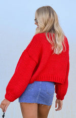 Holiday Red Tie Up Knit Cardigan