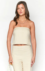 Ibiza Oat Linen Blend Strapless Top