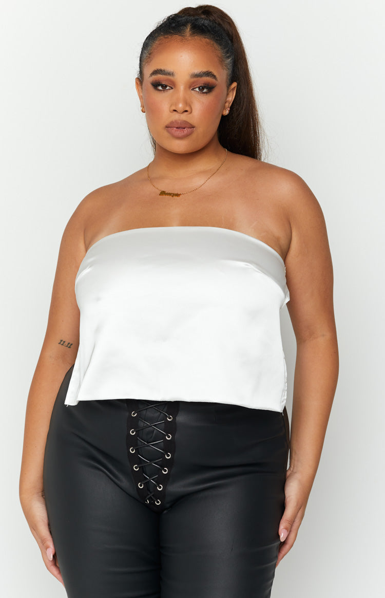 Ibiza White Satin Strapless Top