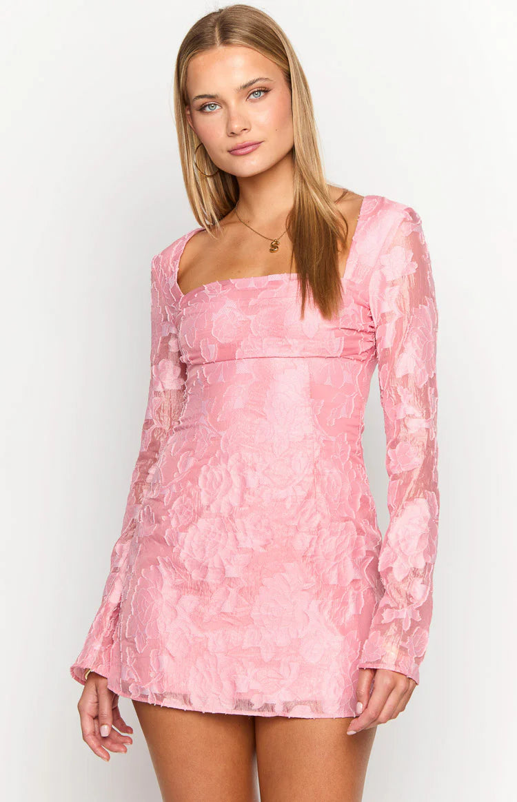 Iggy Pink Floral Long Sleeve Mini Dress