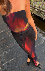 Imogen Black Blurred Tulip Print Maxi Dress