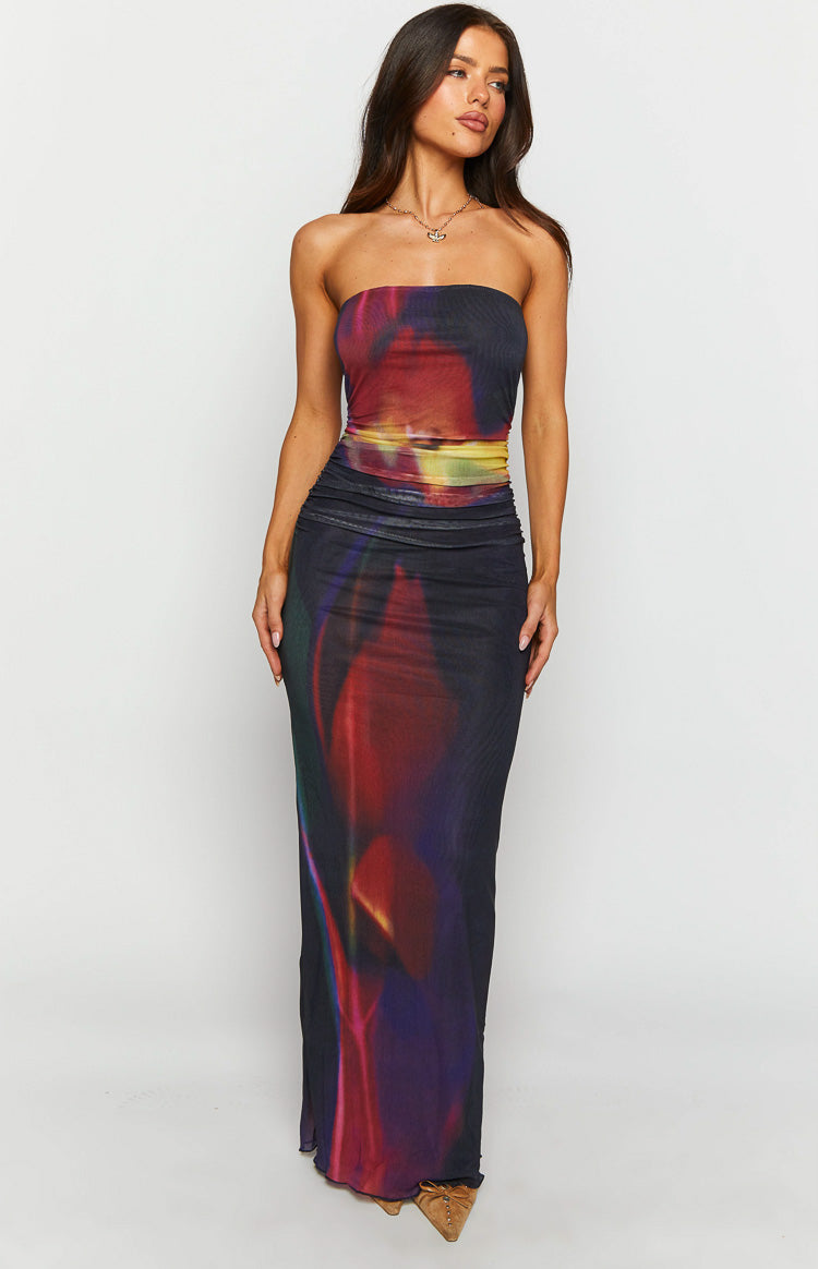 Imogen Black Blurred Tulip Print Maxi Dress Image